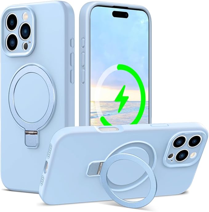 ZHK Liquid Silicone Designed for iPhone 16 pro max Case with Magnet Stand, [Precise Camera Lens Protection][Mil-Grade Drop Shockproof][Soft Anti-Scratch Microfiber Lining] Slim Fit Cover,Baby Blue