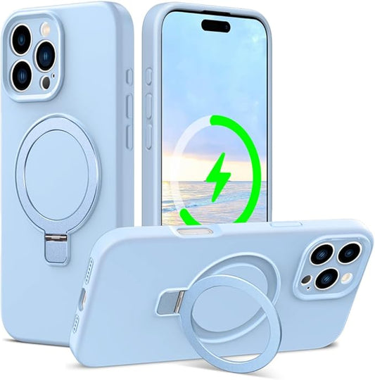 ZHK Liquid Silicone Designed for iPhone 16 pro max Case with Magnet Stand, [Precise Camera Lens Protection][Mil-Grade Drop Shockproof][Soft Anti-Scratch Microfiber Lining] Slim Fit Cover,Baby Blue