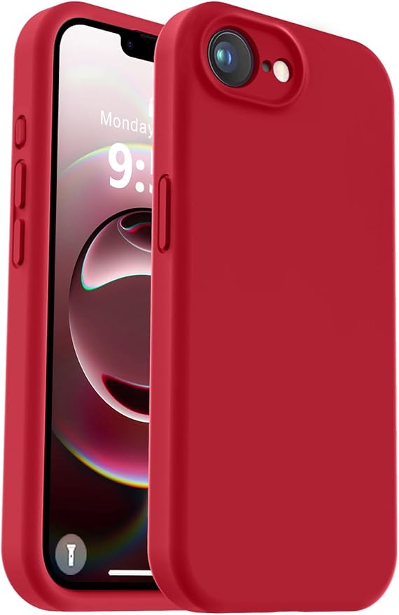 Vooii Compatible with iPhone 16e Case, Liquid Silicone Upgrade [Camera Protection] [Soft Anti-Scratch Microfiber Lining] Shockproof Phone Case for iPhone 16e 6.1 inch - Red