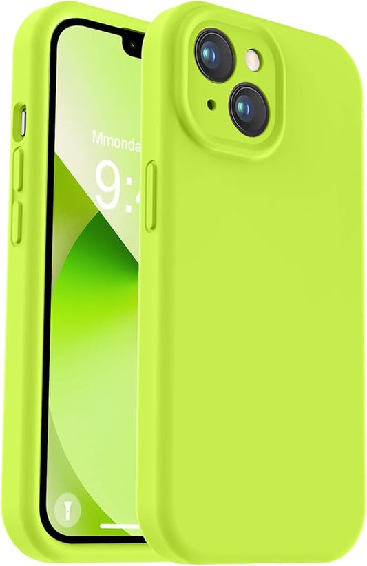 Vooii Compatible with iPhone 13 Case, Liquid Silicone Upgrade [Camera Protection] [Soft Anti-Scratch Microfiber Lining] Shockproof Phone Case for iPhone 13 6.1 inch - Fluorescent Green