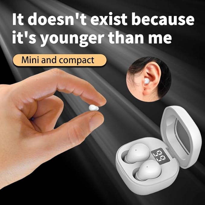 Invisible Mini Earbuds for Work and Sleep, Best for Small Ear Canals, Bluetooth 5.3, 24 Hours Battery Life (White)