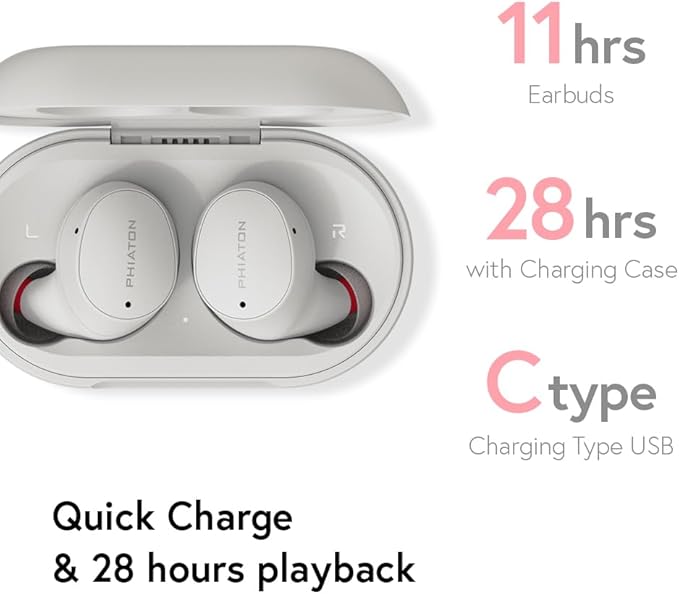 Phiaton Bonobuds Lite True Wireless Earbuds with Clear Voice by Intelligo and Ambient Mode | Bluetooth Earphones with 11 Hour Playtime, Space Black