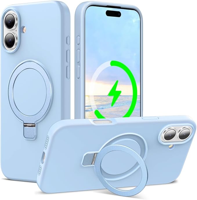 ZHK Liquid Silicone Designed for iPhone 17 Case with Magnet Stand, [Precise Camera Lens Protection][Mil-Grade Drop Shockproof][Soft Anti-Scratch Microfiber Lining] Slim Fit Cover,Baby Blue
