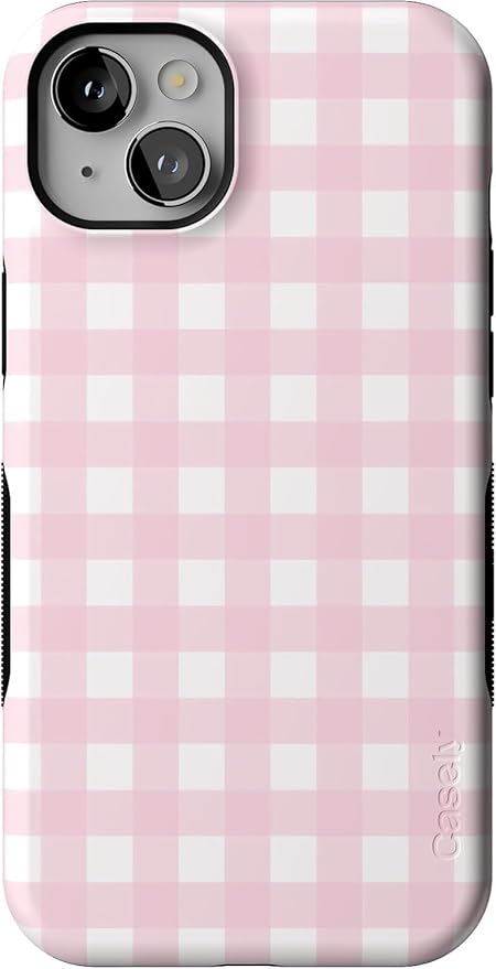 Casely iPhone 14 Case | Pink Plaid | Sunday Best | Compatible with MagSafe | Bold Protective Design