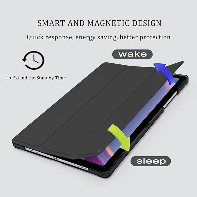 Cover for Samsung Galaxy Tab A9 Plus 11 inch Case Cover, Smart Flip Case Cover for Samsung Galaxy Tab A9+ 11 inch Translucent Back with Stylus Pen, Black