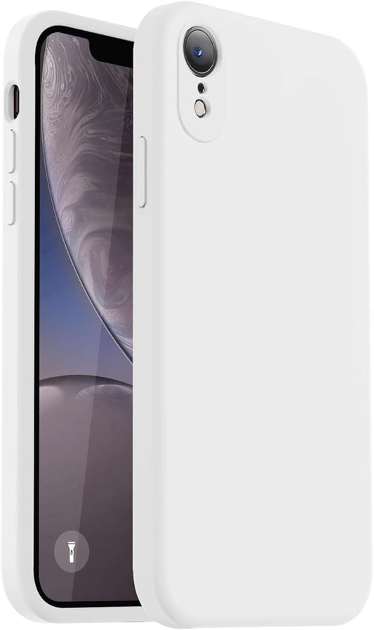 Vooii Compatible with iPhone XR Case, Upgraded Liquid Silicone with [Flat Edges] [Camera Protection] [Soft Anti-Scratch Microfiber Lining] Phone Case for iPhone 10 XR 6.1 inch - White