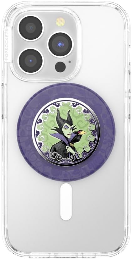 PopSockets Phone Grip for MagSafe with Kickstand, Magnetic Stand, Swappable Top, Secure Hold for iPhone MagSafe Cases, Phone & Tablet Grip, Disney - Enamel Essence of Maleficient