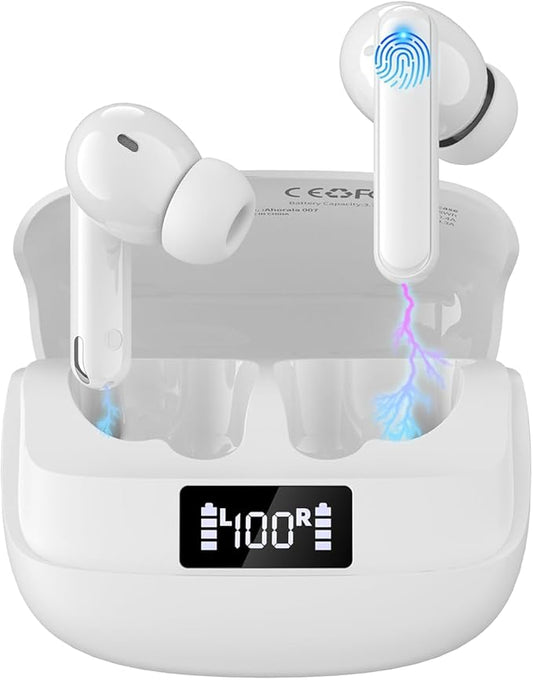 Active Noise Canceling Wireless Earbuds，Big Bass Stereo Sound，4 Mic ENC AI Clear Calls With Low-latency For Phone&Pad&TV，40H Playtime LED Display，IPX5 Waterproof Earphones，Bluetooth 5.4 Earbuds