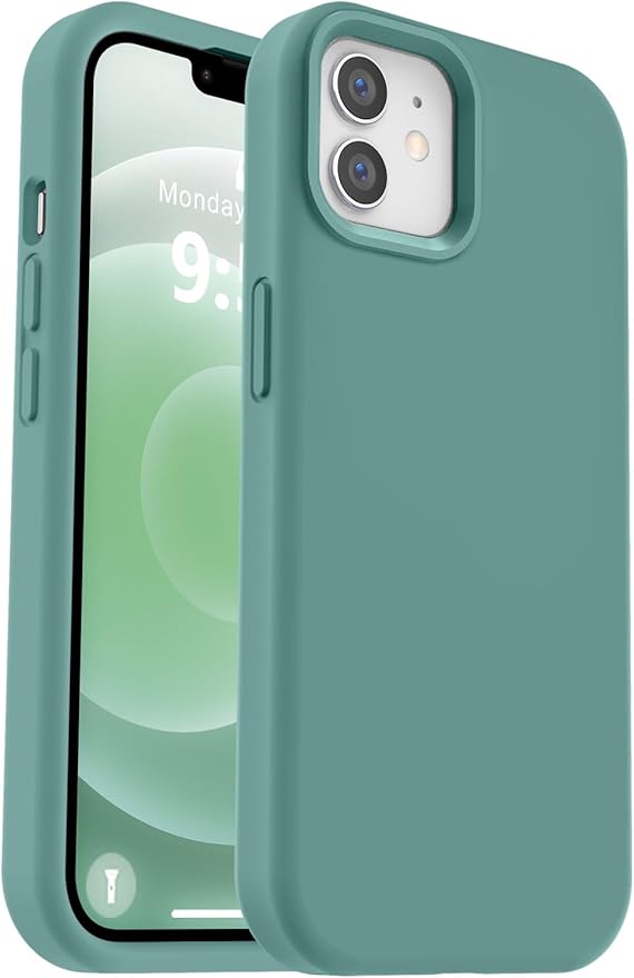 Vooii Compatible with iPhone 12 Case/iPhone 12 Pro Case, Liquid Silicone Upgrade [Soft Anti-Scratch Microfiber Lining] [Shockproof Drop Protection] Phone Case 6.1 inch - Pine Green