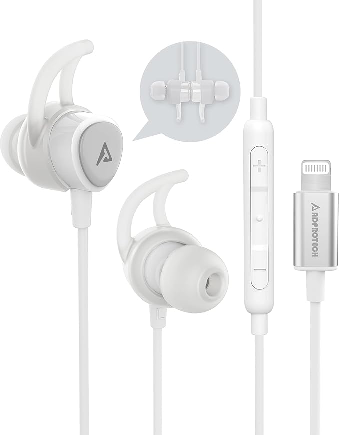 Lightning Headphones Earphones Magnetic Earbuds in-Ear MFi Certified with Microphone Controller for Sports Workout Compatible with iPhone 15/14/13/12/11 (Pure White, Lightning)