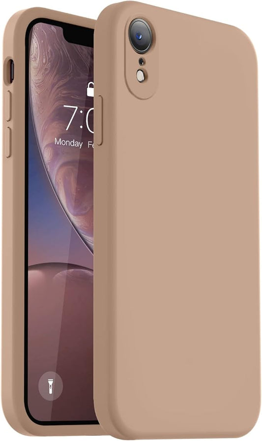 Vooii Compatible with iPhone XR Case, Upgraded Liquid Silicone with [Flat Edges] [Camera Protection] [Soft Anti-Scratch Microfiber Lining] Phone Case for iPhone 10 XR 6.1 inch - Light Brown