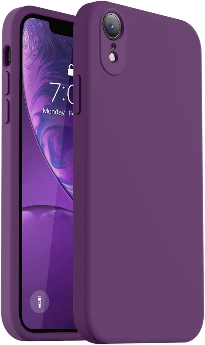 Vooii Compatible with iPhone XR Case, Upgraded Liquid Silicone with [Flat Edges] [Camera Protection] [Soft Anti-Scratch Microfiber Lining] Phone Case for iPhone 10 XR 6.1 inch - Grape