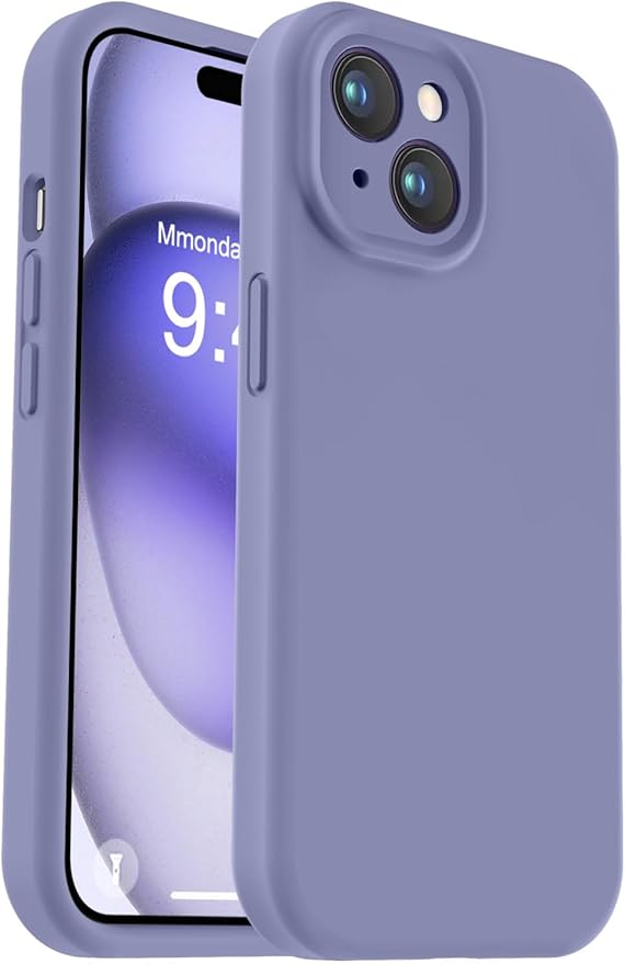 Vooii Compatible with iPhone 15 Plus Case, Upgrade Liquid Silicone [Enhanced Camera Protection] [Soft Anti-Scratch Microfiber Lining] Shockproof Phone Case for iPhone 15 Plus 6.7 inch - Lavender Grey