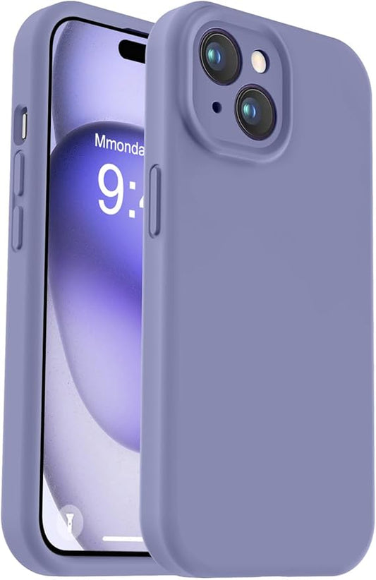 Vooii Compatible with iPhone 15 Plus Case, Upgrade Liquid Silicone [Enhanced Camera Protection] [Soft Anti-Scratch Microfiber Lining] Shockproof Phone Case for iPhone 15 Plus 6.7 inch - Lavender Grey