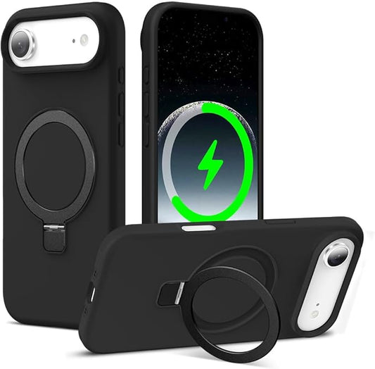 ZHK Liquid Silicone Designed for iPhone Air Case with Magnet Stand, [Precise Camera Lens Protection][Mil-Grade Drop Shockproof][Soft Anti-Scratch Microfiber Lining] Slim Fit Cover, Black