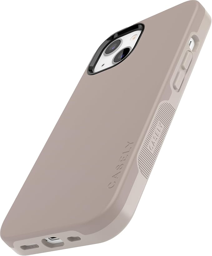 Casely iPhone 14 Case | Taupe on Nude | Neutral Solid Beige Aesthetic Cream | Compatible with MagSafe | Bold Protective Design