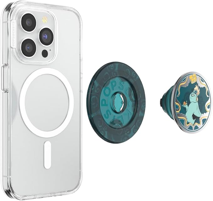 PopSockets Phone Grip for MagSafe with Kickstand, Magnetic Stand, Swappable Top, Secure Hold for iPhone MagSafe Cases, Phone & Tablet Grip, Disney - Enamel Essence of Ursula