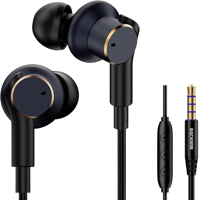 Wired headphones with [four speakers], high-fidelity noise-cancelling stereo subwoofer earbuds with microphone,universal 3.5mm plug earphones with volume adjustment,cnc processing metal back shell
