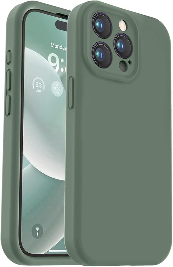 Vooii Compatible with iPhone 15 Pro Case, Upgrade Defender Liquid Silicone, [Enhanced Camera Protection] [Soft Anti-Scratch Microfiber Lining] Shockproof Phone Case iPhone 15 Pro 6.1 inch - Cypress