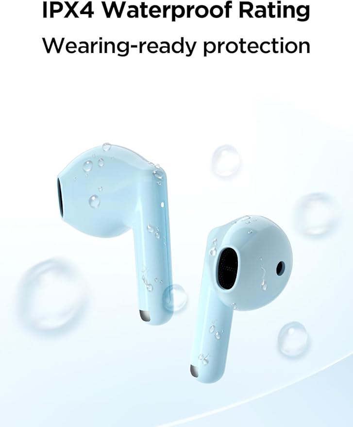 1MORE Q10 Wireless Ear Buds, Bluetooth 5.3 Half in-Ear Wireless Earbuds with Charging Case, Deep Bass Stereo Headphones, Dual Mics, 26H Playtime, one Step-Pairing, IPX4 Waterproof Earphones, Blue