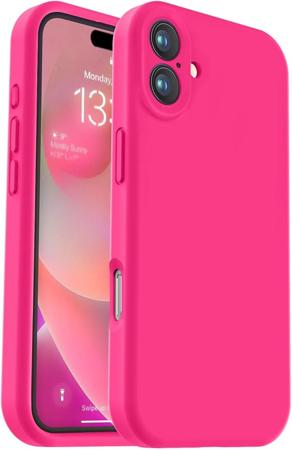 Vooii Compatible with iPhone 16 Case, Liquid Silicone Upgrade [Camera Protection] [Soft Anti-Scratch Microfiber Lining] Shockproof Phone Case for iPhone 16 6.1 inch - Hot Pink