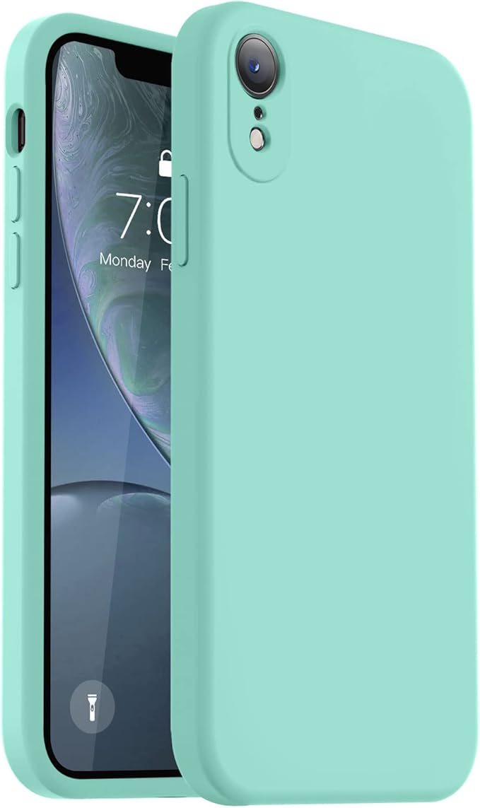 Vooii Compatible with iPhone XR Case, Upgraded Liquid Silicone with [Flat Edges] [Camera Protection] [Soft Anti-Scratch Microfiber Lining] Phone Case for iPhone 10 XR 6.1 inch - Sea Blue
