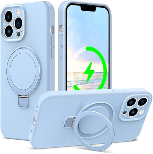 ZHK Liquid Silicone Designed for iPhone 13 pro Case with Magnet Stand, [Precise Camera Lens Protection][Mil-Grade Drop Shockproof][Soft Anti-Scratch Microfiber Lining] Slim Fit Cover,Baby Blue