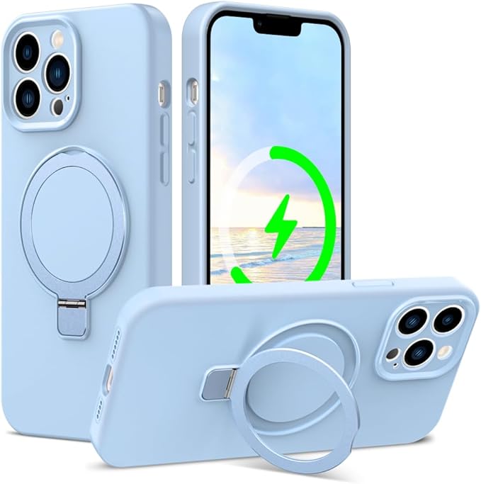 ZHK Liquid Silicone Designed for iPhone 13 pro max Case with Magnet Stand, [Precise Camera Lens Protection][Mil-Grade Drop Shockproof][Soft Anti-Scratch Microfiber Lining] Slim Fit Cover,Baby Blue