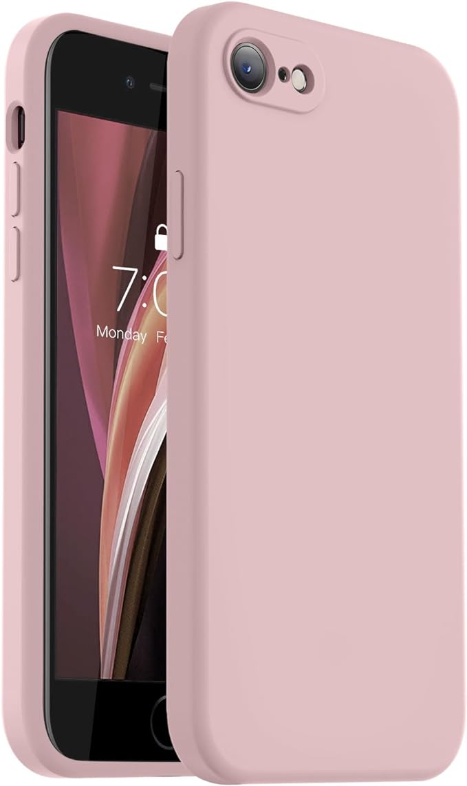 Vooii for iPhone SE Case 2022/3rd/2020,iPhone 8/7 Case, Upgraded Liquid Silicone with [Flat Edges] [Camera Protection] [Soft Anti-Scratch Microfiber Lining] Phone Case for iPhone SE - Sand Pink