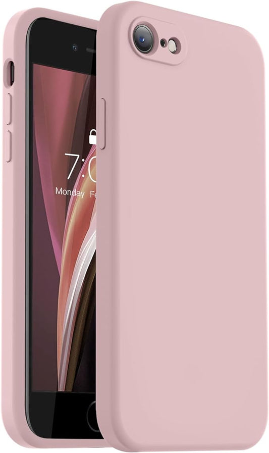 Vooii for iPhone SE Case 2022/3rd/2020,iPhone 8/7 Case, Upgraded Liquid Silicone with [Flat Edges] [Camera Protection] [Soft Anti-Scratch Microfiber Lining] Phone Case for iPhone SE - Sand Pink