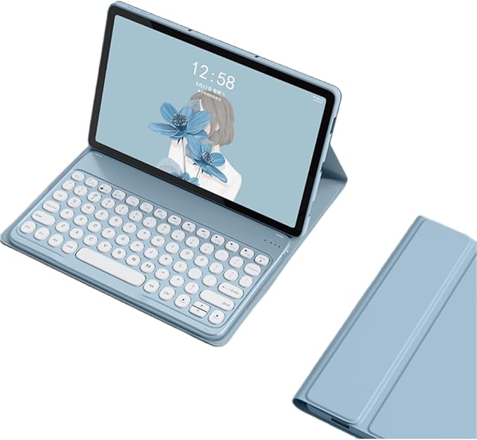 Keyboard Case for Lenovo Tab M10 Plus 3rd Gen 10.6 Inch, Cute Color Folio Stand Cover with Round Key Magnetic Detachable Keyboard for M10 Plus FHD Tablet(TB-125FU TB-128FU TB-128XU), Blue