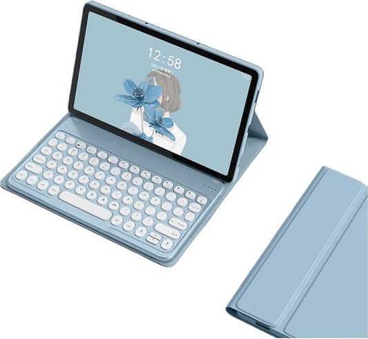 Keyboard Case for Lenovo Tab M10 Plus 3rd Gen 10.6 Inch, Cute Color Folio Stand Cover with Round Key Magnetic Detachable Keyboard for M10 Plus FHD Tablet(TB-125FU TB-128FU TB-128XU), Blue