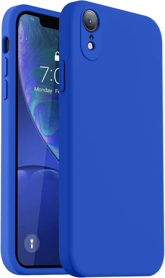 Vooii Compatible with iPhone XR Case, Upgraded Liquid Silicone with [Flat Edges] [Camera Protection] [Soft Anti-Scratch Microfiber Lining] Phone Case for iPhone 10 XR 6.1 inch - Klein Blue