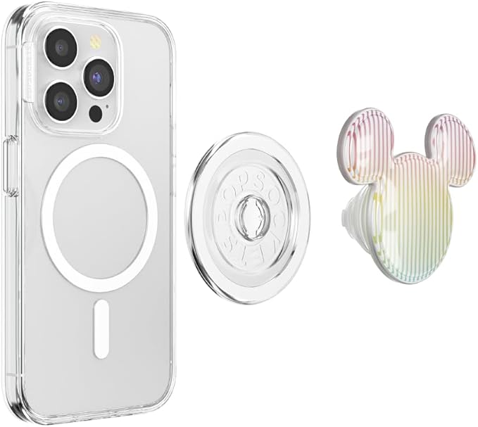 PopSockets Phone Grip for MagSafe with Kickstand, Magnetic Stand, Swappable Top, Secure Hold for iPhone MagSafe Cases, Phone & Tablet Grip, Disney - Airbag Sherbert Mickey Stripe