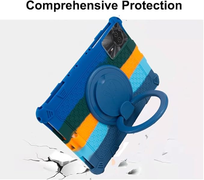 Tablet Case for 11 inch Teclast T50HD Soft Anti-Stress Silicone Case with 360° Rotate Stand/Pencil Holder/Shoulder Strap/Pen for Teclast/Lenovo/TCL/Huawei 11 inch (Colorful Blue)