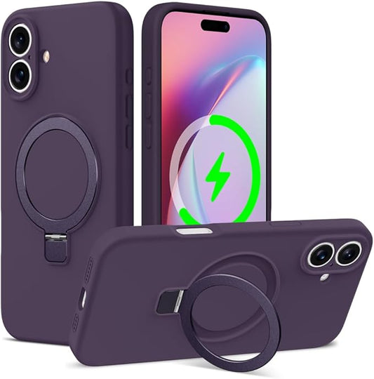 ZHK Liquid Silicone Designed for iPhone 16 Plus Case with Magnet Stand, [Precise Camera Lens Protection][Mil-Grade Drop Shockproof][Soft Anti-Scratch Microfiber Lining] Slim Fit Cover, Purple