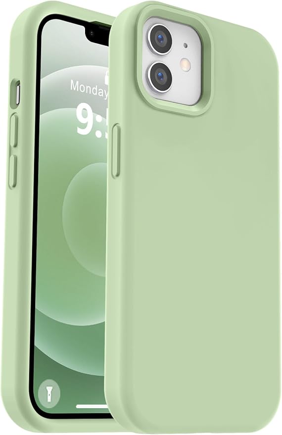 Vooii Compatible with iPhone 12 Case/iPhone 12 Pro Case, Liquid Silicone Upgrade [Soft Anti-Scratch Microfiber Lining] [Shockproof Drop Protection] Phone Case 6.1 inch - Matcha