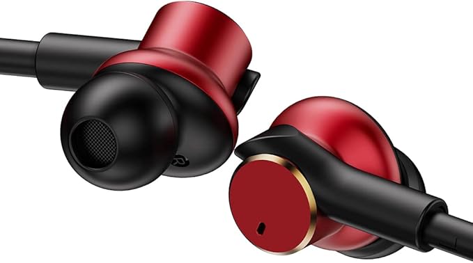 Wired Earbuds Dual-Drive Iron Ring in-Ear Headphones with mic Hi-Res immersive Sound Heavy bass Noise Isolation Earphones bass Boost,High Fidelity 3.5mm Jack Ear Buds Noise-Cancelling (Red)