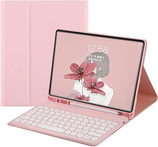 HENGHUI Keyboard Case for Galaxy Tab S6 Lite 10.4 inch Keyboard Case Cute Round Key Color Keyboard Wireless Detachable BT Keyboard Cover with S Pen Holder (Pink)