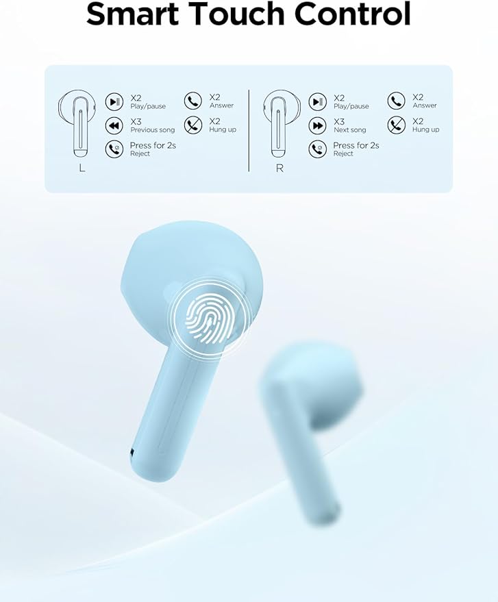 1MORE Q10 Wireless Ear Buds, Bluetooth 5.3 Half in-Ear Wireless Earbuds with Charging Case, Deep Bass Stereo Headphones, Dual Mics, 26H Playtime, one Step-Pairing, IPX4 Waterproof Earphones, Blue