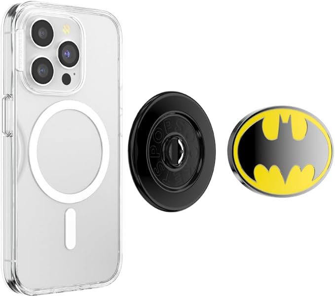 PopSockets Phone Grip for MagSafe with Kickstand, Magnetic Stand, Swappable Top, Secure Hold for iPhone MagSafe Cases, Phone & Tablet Grip, Batman - Enamel I Am Batman