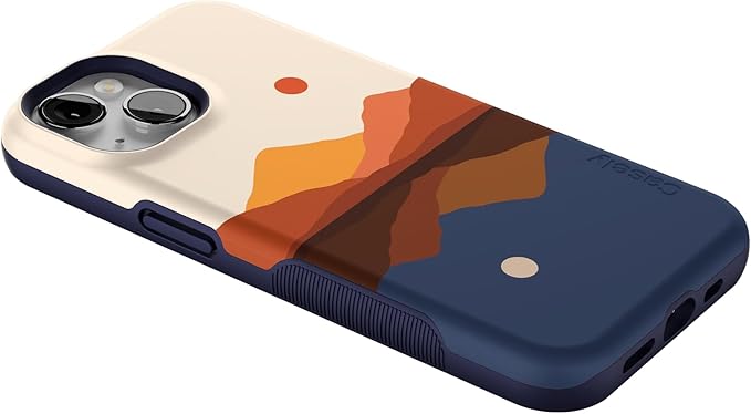 Casely iPhone 14 Case | Opposites Attract | Day & Night Colorblock Mountains | Compatible with MagSafe | Bold Protective Design