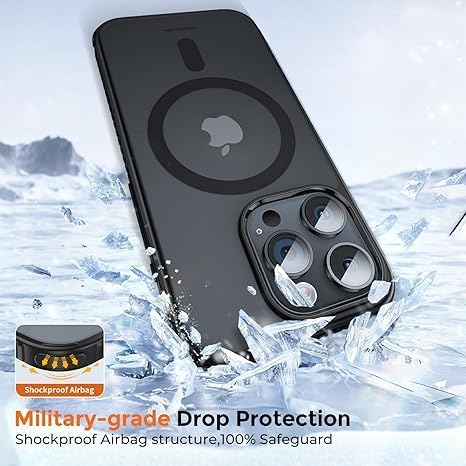 UNBREAKcable Magnetic Case for iPhone 15 Pro, [Compatible with MagSafe] [Non-Slip Grip] [Anti-Fingerprint] Translucent Matte Back & Soft TPU Bumper with Airbag Corners for iPhone 15 Pro 6.1" – Black