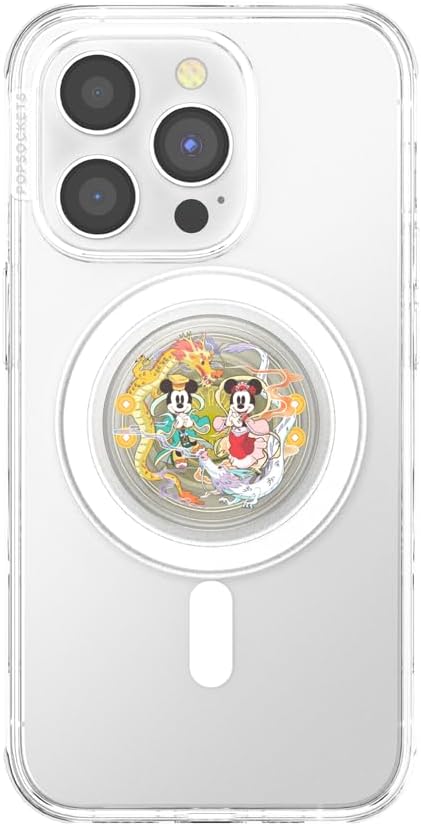 PopSockets Phone Grip for MagSafe, Secure Magnetic Phone Grip & Stand, Hands-Free Kickstand, Wireless Charging Compatible, Disney - Mickey + Minnie Year of The Dragon