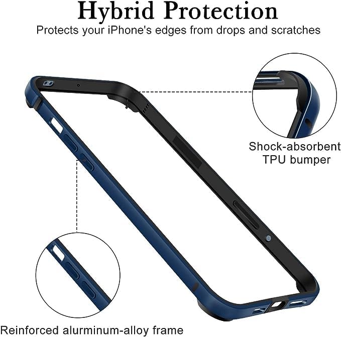 New Aluminum Frame Metal Bumper Frame Slim Hard Case Cover for iPhone16Plus, Metal Frame with Soft Inner Bumper, Raised Edge Protection (Blue, for iPhone16 Plus)