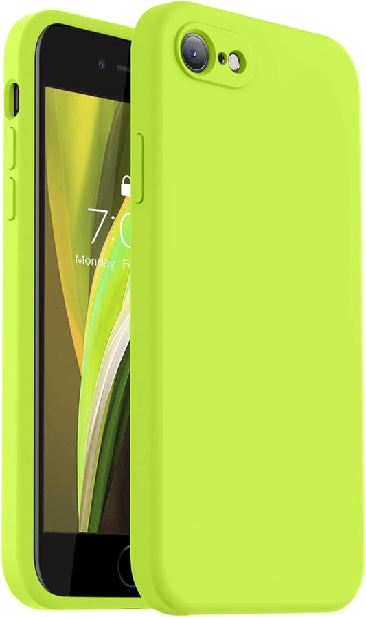 Vooii for iPhone SE Case 2022/3rd/2020,iPhone 8/7 Case, Upgraded Liquid Silicone with [Flat Edges] [Camera Protection] [Soft Anti-Scratch Microfiber Lining] Phone Case for SE 4.7 - Fluorescent Green