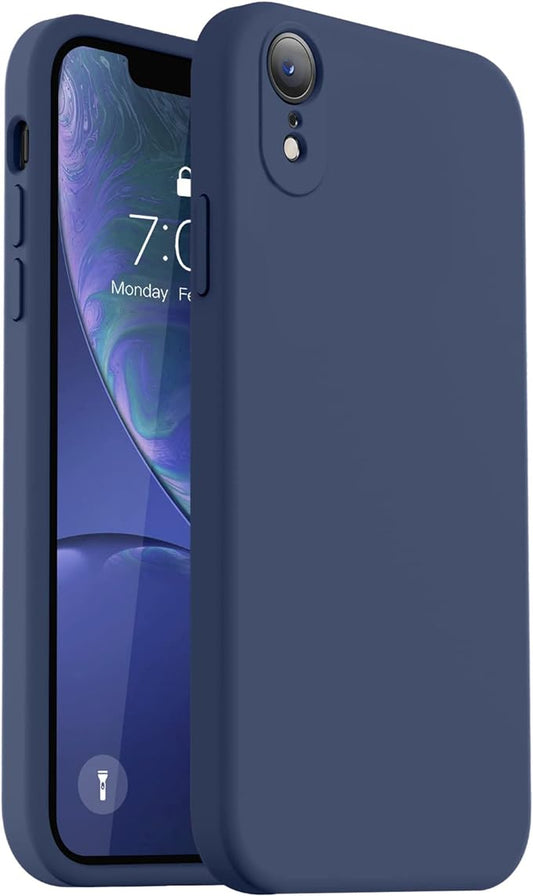 Vooii Compatible with iPhone XR Case, Upgraded Liquid Silicone with [Flat Edges] [Camera Protection] [Soft Anti-Scratch Microfiber Lining] Phone Case for iPhone 10 XR 6.1 inch - Navy Blue