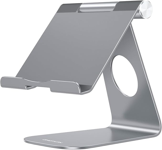 OMOTON Tablet Stand Holder Angle Adjustable, T1 Desktop Aluminum Tablet Dock Cradle Compatible with iPad Air/Mini/Pro 11/12.9, iPad 10.2, Samsung Tab and More UP to 12.9'', Grey