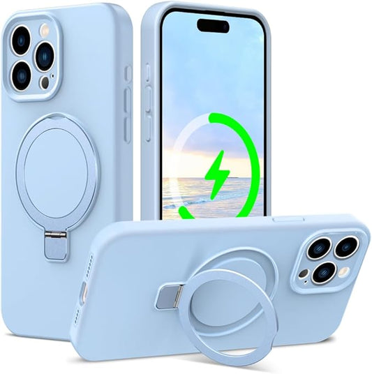 ZHK Liquid Silicone Designed for iPhone 15 pro max Case with Magnet Stand, [Precise Camera Lens Protection][Mil-Grade Drop Shockproof][Soft Anti-Scratch Microfiber Lining] Slim Fit Cover,Baby Blue