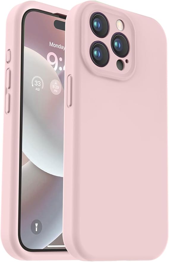 Vooii Compatible with iPhone 15 Pro Case, Upgrade Defender Liquid Silicone, [Camera Protection] [Soft Anti-Scratch Microfiber Lining] Shockproof Phone Case for iPhone 15 Pro 6.1 inch - Pink Sand